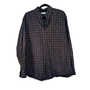 Claiborne Mens Black & Red Plaid Long-Sleeve Button-Up Shirt XL Cotton